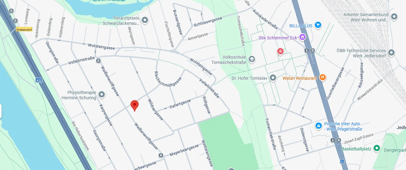 Karte mit Standort der Klinisch-psychologischen Praxis in der Weißenwolffgasse 78, 1210 Wien